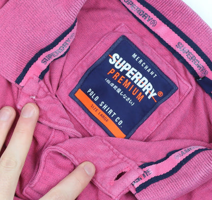 Superdry Men’s Pink Cotton Short Sleeve Polo Shirt Size L