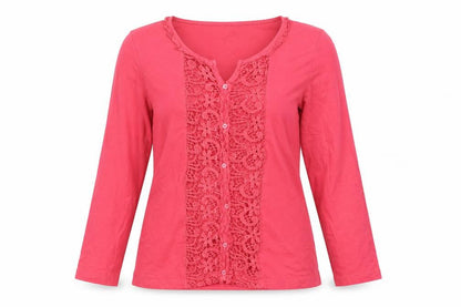 Lakeland Women's Pink Crochet Button Long Sleeve Tunic Blouse Size 12