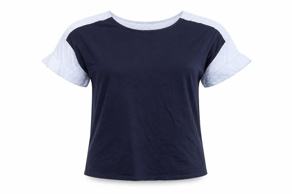 Warehouse Women's Blue Colourblock Cotton T-Shirt Size 12