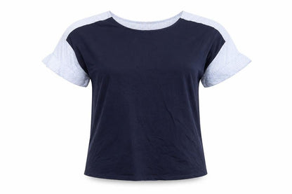 Warehouse Women's Blue Colourblock Cotton T-Shirt Size 12