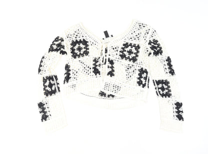New Look Women’s White Crochet Open-Knit Boho Cardigan Size S