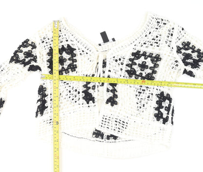New Look Women’s White Crochet Open-Knit Boho Cardigan Size S