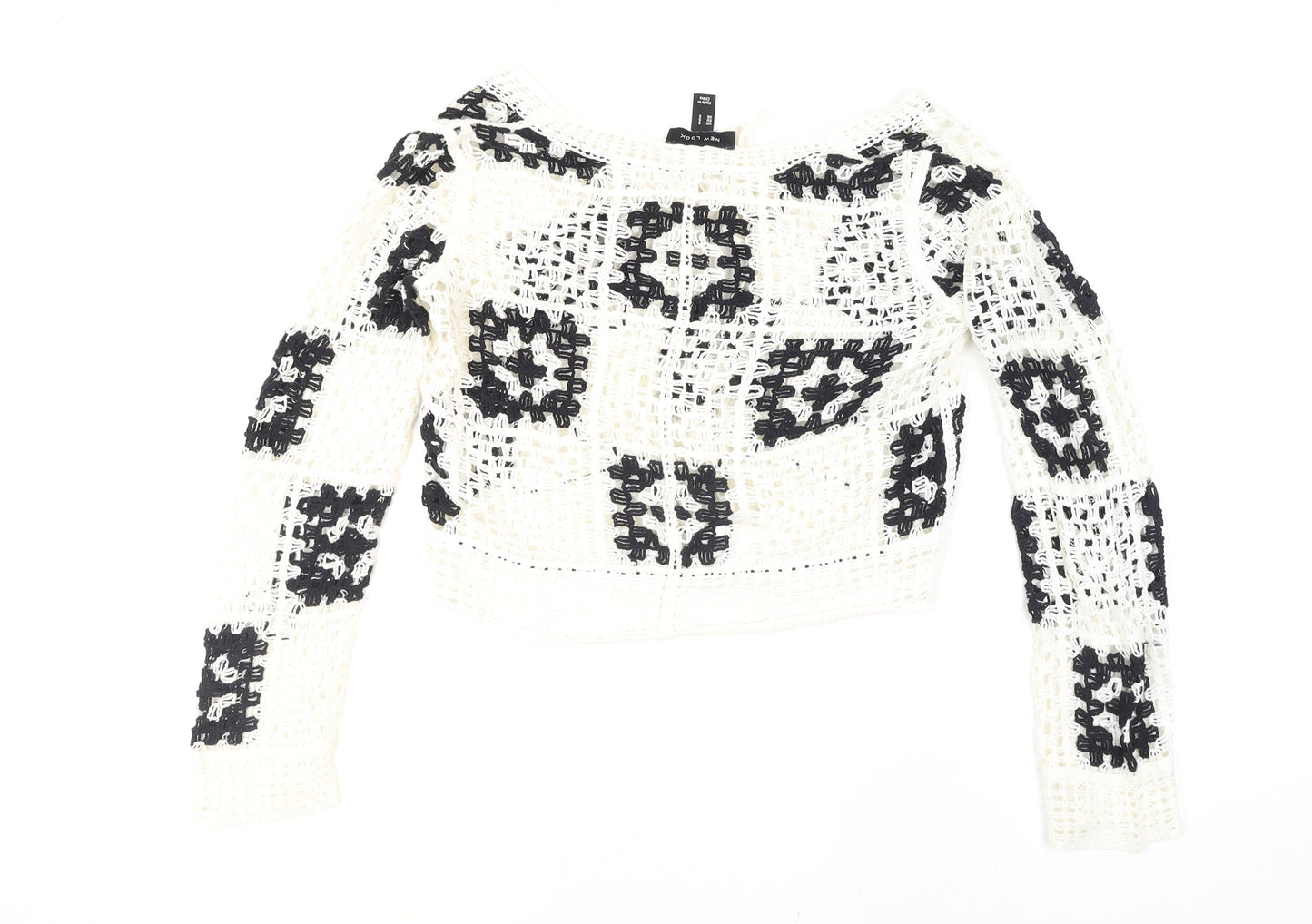 New Look Women’s White Crochet Open-Knit Boho Cardigan Size S