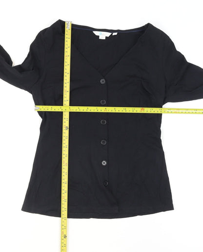 Boden Womens Black Button-Up V-Neck 3/4 Sleeve Cotton Top Size 8