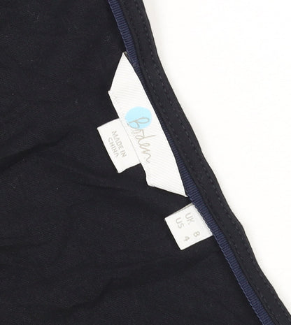 Boden Womens Black Button-Up V-Neck 3/4 Sleeve Cotton Top Size 8