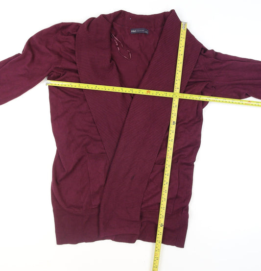Marks and Spencer Women's Purple L Long Sleeve Open Knit Cardigan