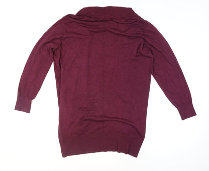Marks and Spencer Women's Purple L Long Sleeve Open Knit Cardigan