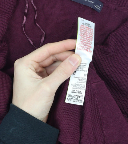 Marks and Spencer Women's Purple L Long Sleeve Open Knit Cardigan