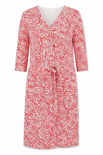 Eastex Women’s Red Floral Midi Wrap Dress Size 14 V-Neck 3/4 Sleeve