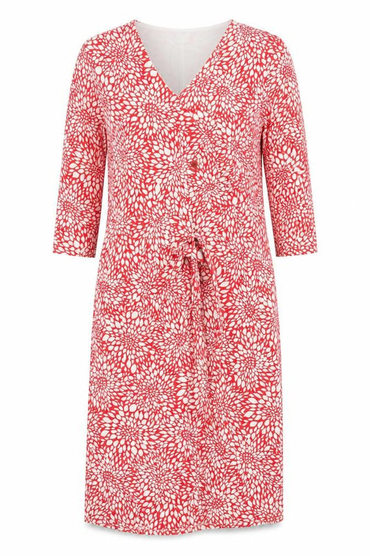 Eastex Women’s Red Floral Midi Wrap Dress Size 14 V-Neck 3/4 Sleeve