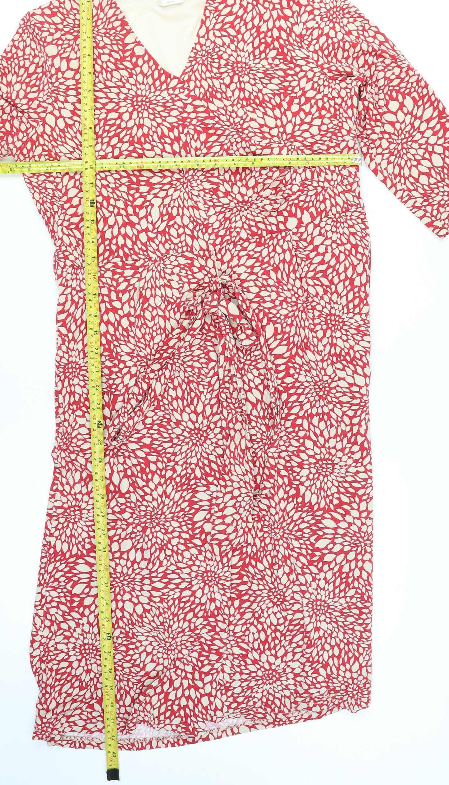 Eastex Women’s Red Floral Midi Wrap Dress Size 14 V-Neck 3/4 Sleeve