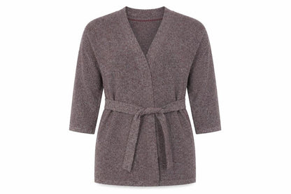 Mango Women’s Purple Knit Belted Cardigan Size 12 V-Neck 3/4 Sleeve