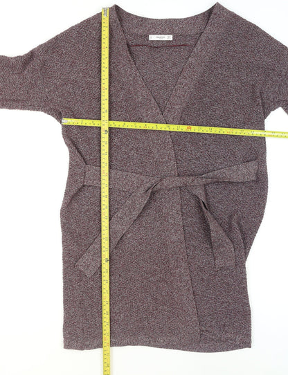 Mango Women’s Purple Knit Belted Cardigan Size 12 V-Neck 3/4 Sleeve