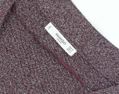 Mango Women’s Purple Knit Belted Cardigan Size 12 V-Neck 3/4 Sleeve