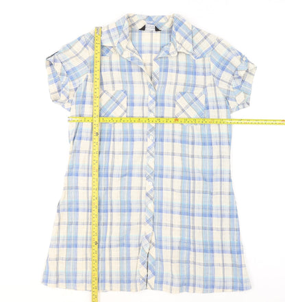 Dorothy Perkins Women's Blue Check Button-Up Tunic Shirt Size 14