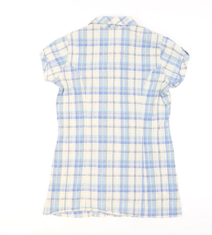 Dorothy Perkins Women's Blue Check Button-Up Tunic Shirt Size 14