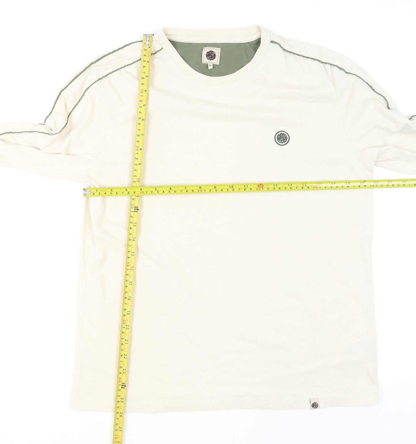 Pretty Green Men's Ivory Long Sleeve Cotton Top XL