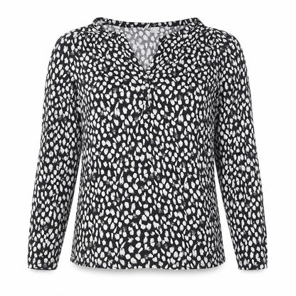Zara Women Black Animal Print Viscose Jersey Long Sleeve Blouse Size 12