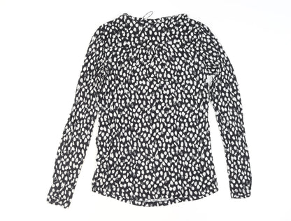 Zara Women Black Animal Print Viscose Jersey Long Sleeve Blouse Size 12