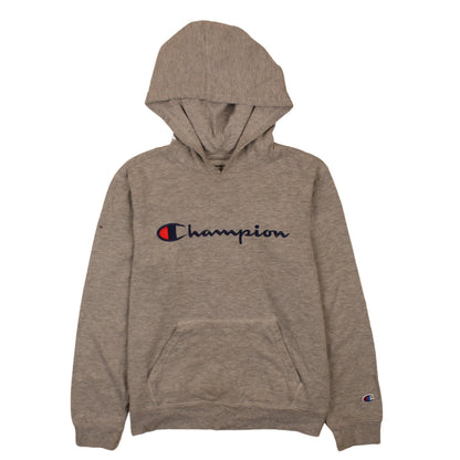 Champion Womens Beige Pullover Hoodie L Logo Graphic Athletic Sweatshirt