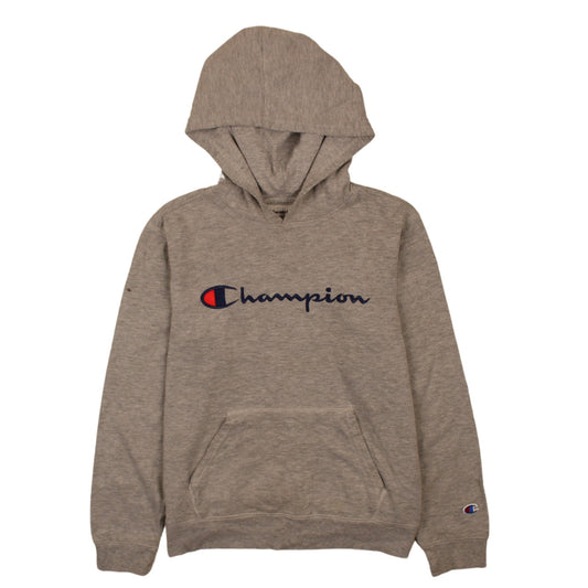Champion Womens Beige Pullover Hoodie L Logo Graphic Athletic Sweatshirt