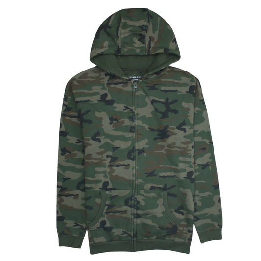 Primark Boys Green Camouflage Full Zip Hoodie 14-15 Years Cotton Blend