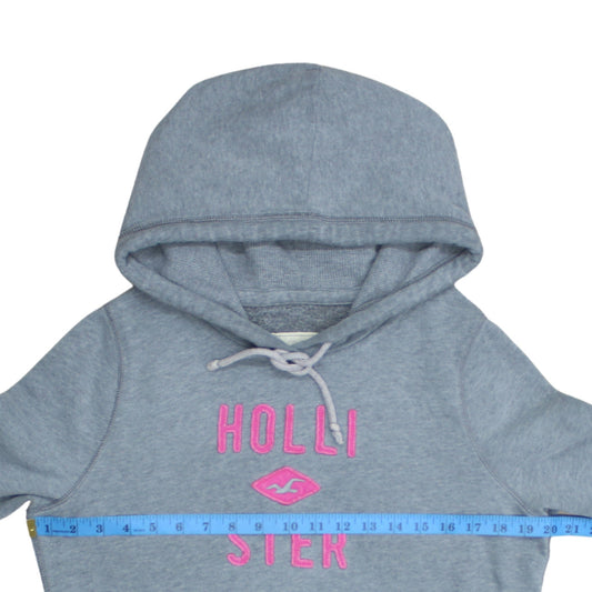 Hollister Womens Grey Hooded Pullover Hoodie L Printed Logo Warm Casual