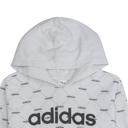 Adidas Women White Logo Print Pullover Hoodie XL