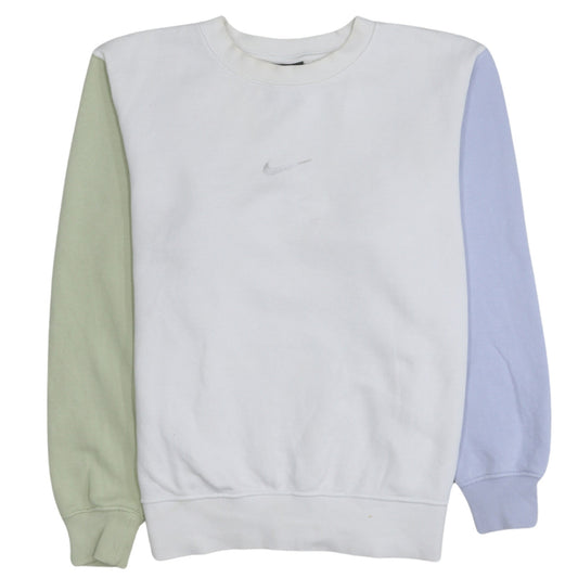 Nike Womens XS Colourblock Crew Neck Pullover Sweatshirt White Green Blue
