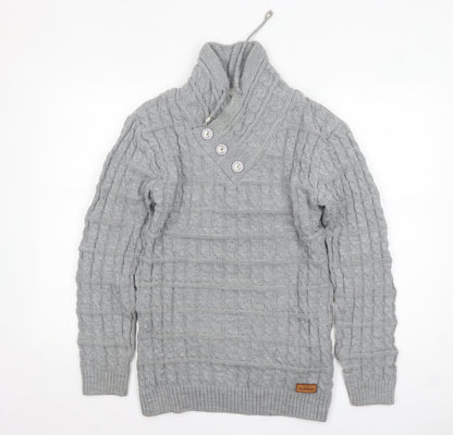 Claris Life Women Grey XL Cable-Knit Button High Neck Jumper