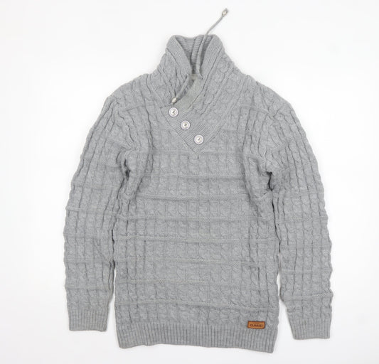 Claris Life Women Grey XL Cable-Knit Button High Neck Jumper