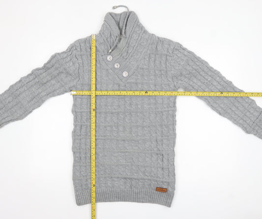 Claris Life Women Grey XL Cable-Knit Button High Neck Jumper