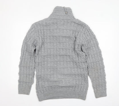 Claris Life Women Grey XL Cable-Knit Button High Neck Jumper