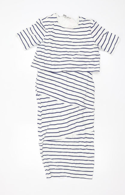 ASOS Women’s White Blue Striped Bodycon Midi Dress Size 6