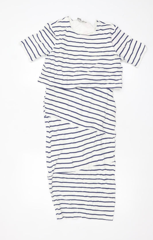 ASOS Women’s White Blue Striped Bodycon Midi Dress Size 6