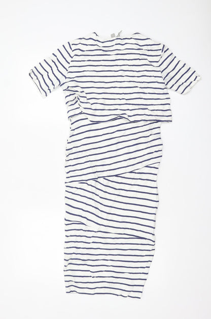 ASOS Women’s White Blue Striped Bodycon Midi Dress Size 6