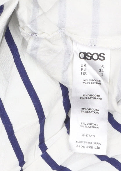 ASOS Women’s White Blue Striped Bodycon Midi Dress Size 6