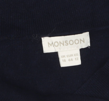 Monsoon Women's Blue V-Neck Knit Jumper Size 16