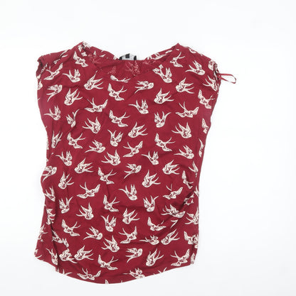 New Look Women Red Bird Print Cotton Maternity Blouse Size 12
