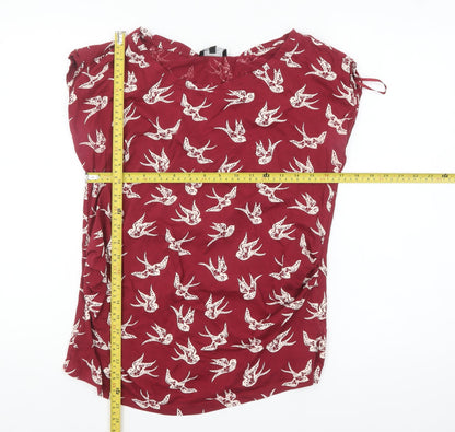 New Look Women Red Bird Print Cotton Maternity Blouse Size 12