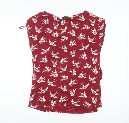 New Look Women Red Bird Print Cotton Maternity Blouse Size 12