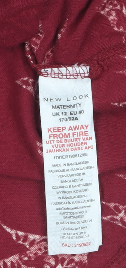 New Look Women Red Bird Print Cotton Maternity Blouse Size 12