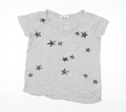 Next Women’s Grey Beaded Star T-Shirt Size 12 Short Sleeve Viscose
