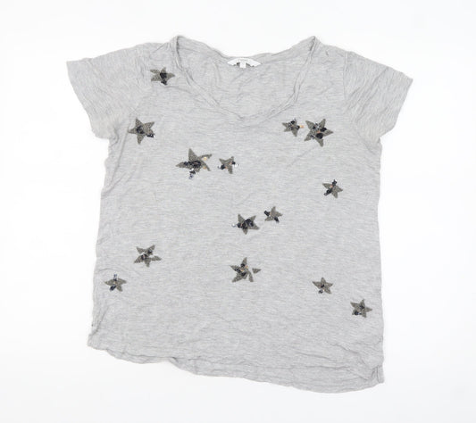 Next Women’s Grey Beaded Star T-Shirt Size 12 Short Sleeve Viscose