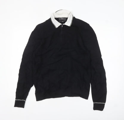 Marks and Spencer Men's Black Long Sleeve Cotton Polo Size S
