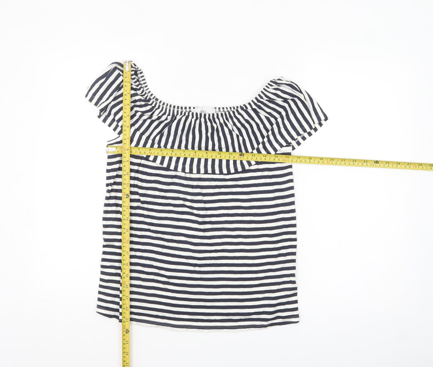 Next Women Blue White Striped Off Shoulder Bardot Top UK 10
