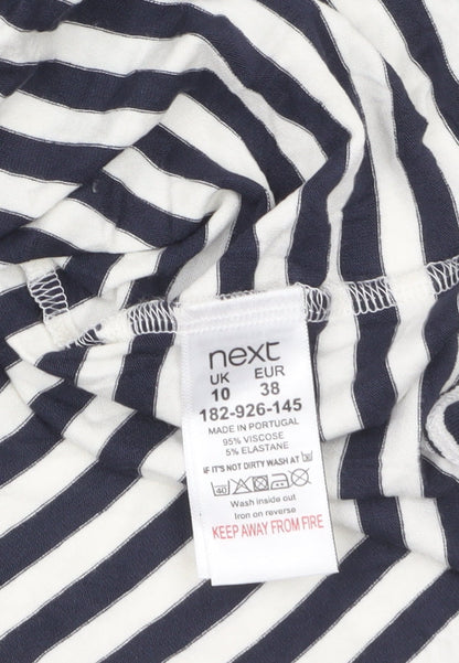 Next Women Blue White Striped Off Shoulder Bardot Top UK 10