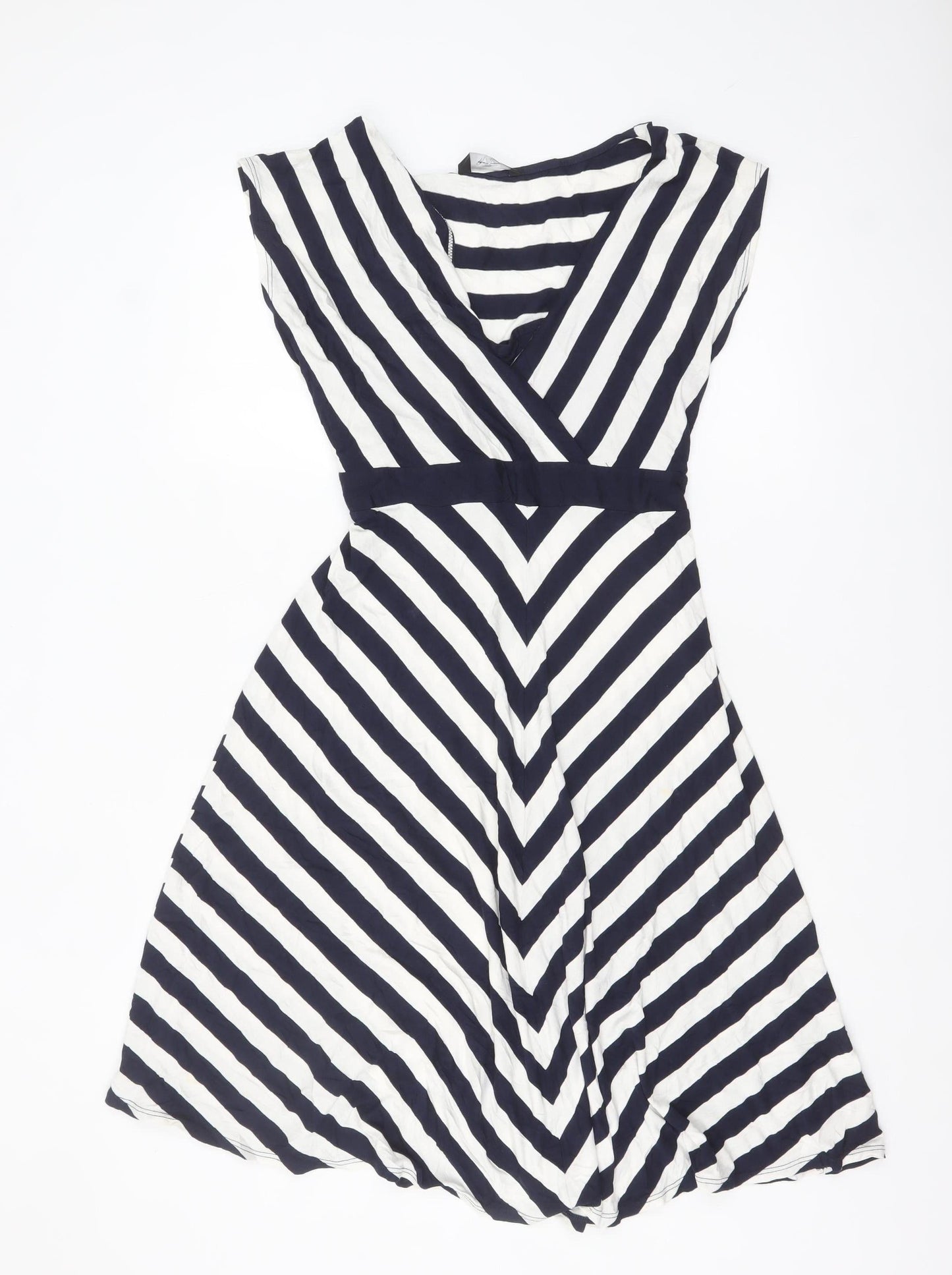 BHS Women’s Navy Striped Fit & Flare Sleeveless Dress Size 16