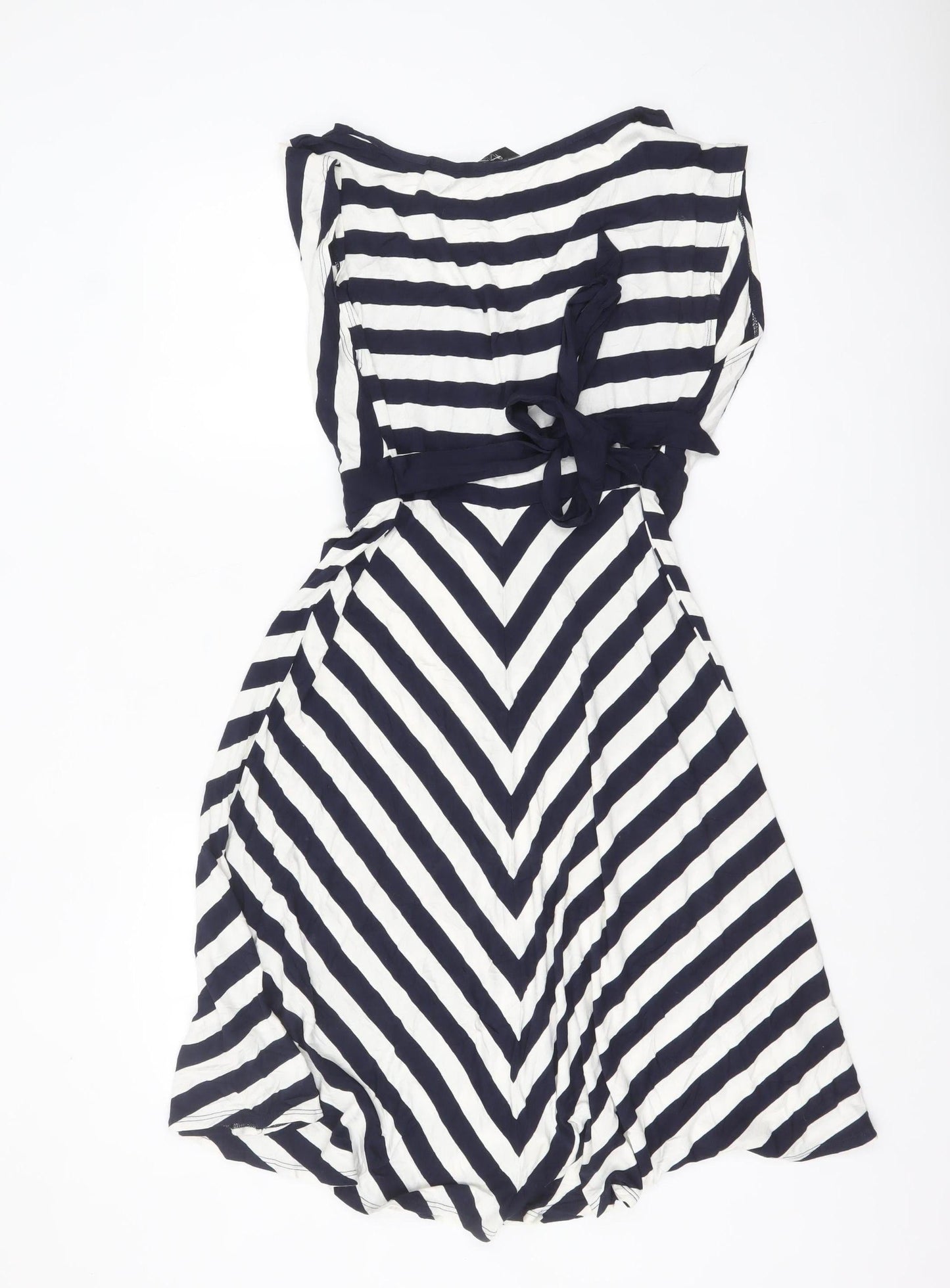 BHS Women’s Navy Striped Fit & Flare Sleeveless Dress Size 16