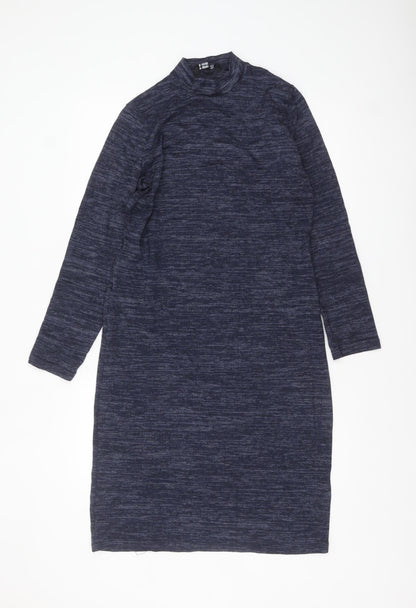 Miladys Women Blue Knit Shift Dress Size 12 Long Sleeve Mock Neck